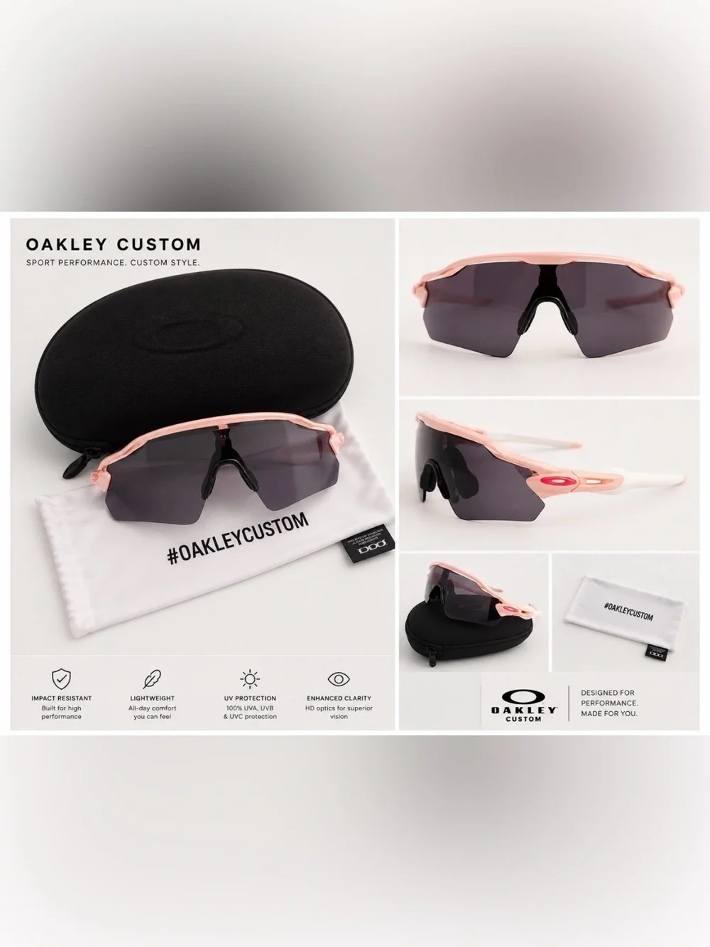 Oakley Custom Radar EV Sunglasses Pink&White|Includes Case and Bag